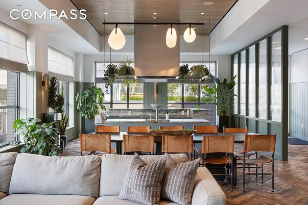 Dining room, Interior, Living room, Pendant Lights, Recessed Lighting, Wooden Ceilings, Wood Texture Flooring
