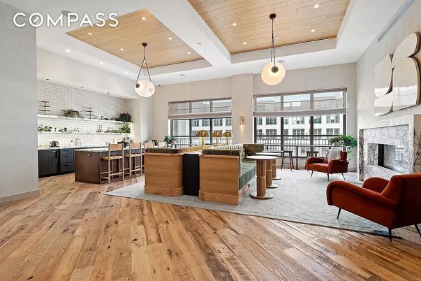 Dining room, Fireplace, Interior, Living room, Pendant Lights, Recessed Lighting, Wooden Ceilings, Wood Texture Flooring