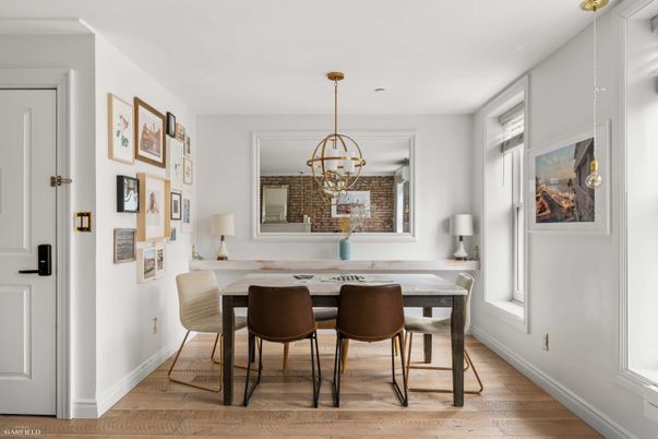 Dining room, Interior, Pendant Lights, Wood Texture Flooring
