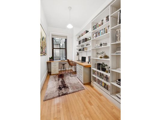 Home Office, Interior, Pendant Lights, Wood Texture Flooring