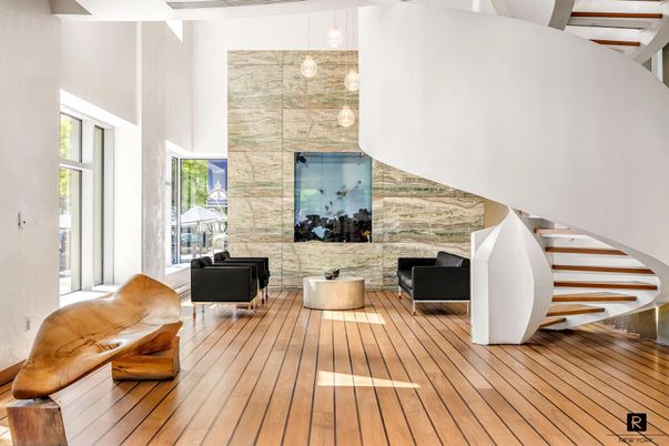 Interior, Pendant Lights, Stone Walls, Wood Texture Flooring