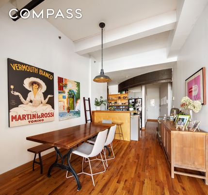 Dining room, Interior, Pendant Lights, Recessed Lighting, Wood Texture Flooring