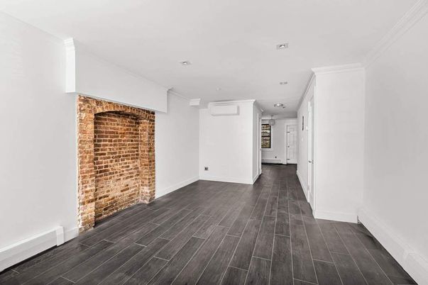 Empty room, Fireplace, Interior, Recessed Lighting, Wood Texture Flooring