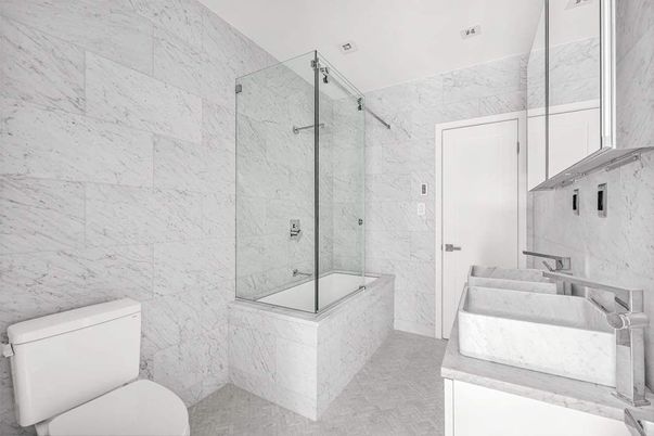 Bathroom, Glass Shower, Interior, Marble Walls