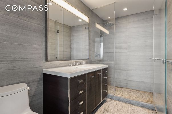 Bathroom, Glass Shower, Interior, Recessed Lighting