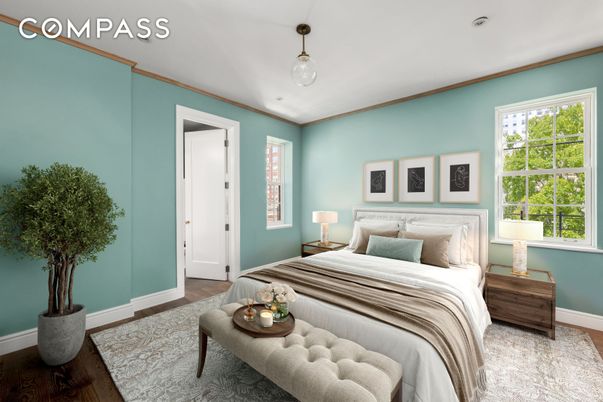 Bedroom, Interior, Pendant Lights, Wood Texture Flooring