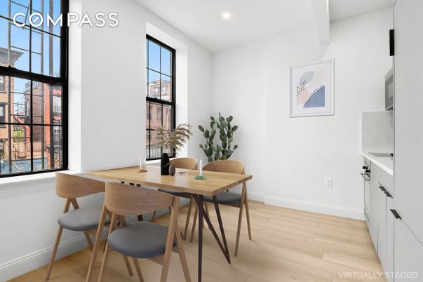 Dining room, Interior, Recessed Lighting, Wood Texture Flooring