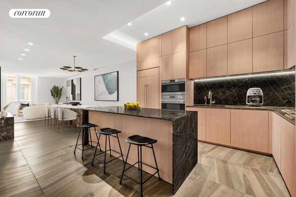 Dining room, Interior, Kitchen, Recessed Lighting, Stainless Steel Appliances, Wood Texture Flooring