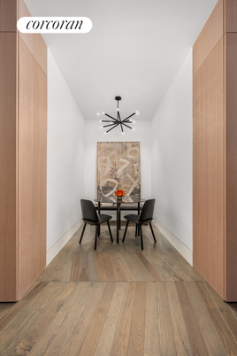Dining room, Fireplace, Interior, Pendant Lights, Recessed Lighting, Wood Texture Flooring