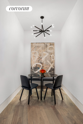 Dining room, Interior, Pendant Lights, Recessed Lighting, Wood Texture Flooring