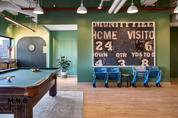Billiard Table, Game Room, Interior, Pendant Lights, Wood Texture Flooring