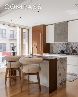 Interior, Kitchen, Marble Walls, Recessed Lighting, Wood Texture Flooring