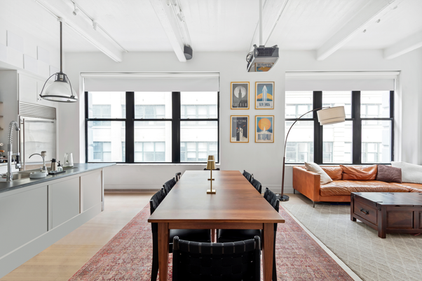 Dining room, Interior, Pendant Lights, Wood Texture Flooring