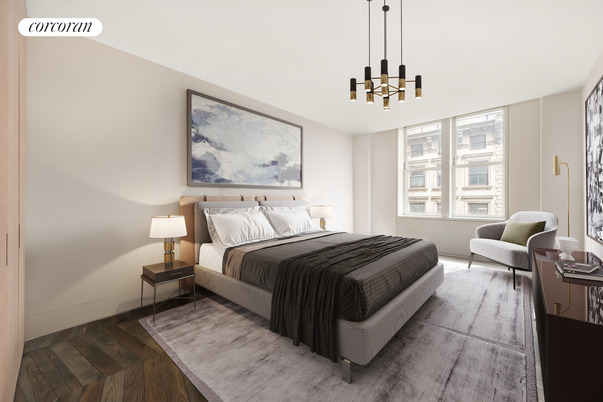 Bedroom, Interior, Pendant Lights, Wood Texture Flooring