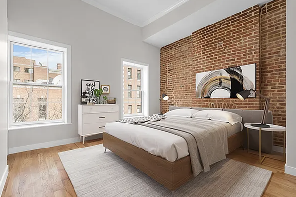Bedroom, Interior, Stone Walls, Wood Texture Flooring