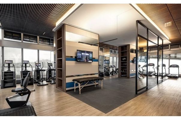 Fitness Equipment, Gym, Interior, Wood Texture Flooring