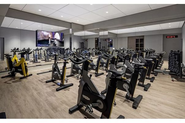 Fitness Equipment, Gym, Interior, Recessed Lighting, Wood Texture Flooring