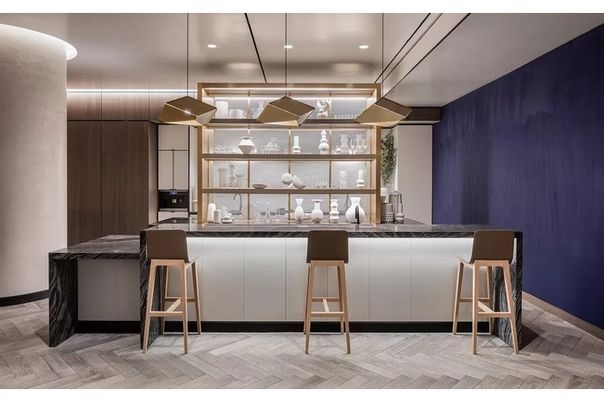 Interior, Kitchen, Pendant Lights, Recessed Lighting, Wood Texture Flooring