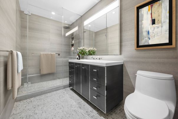 Bathroom, Glass Shower, Interior, Recessed Lighting