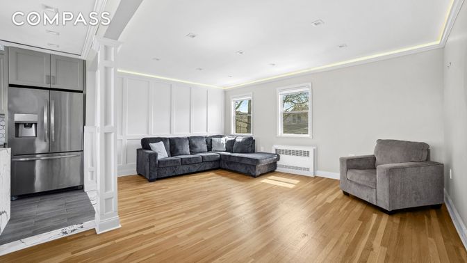Interior, Kitchen, Living room, Recessed Lighting, Stainless Steel Appliances, Wood Texture Flooring