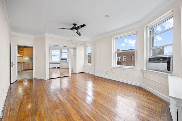 Empty room, Interior, Kitchen, Recessed Lighting, Wood Texture Flooring