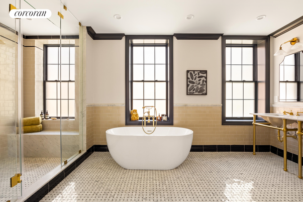 Bathroom, Free Standing Baths, Glass Shower, Interior, Recessed Lighting