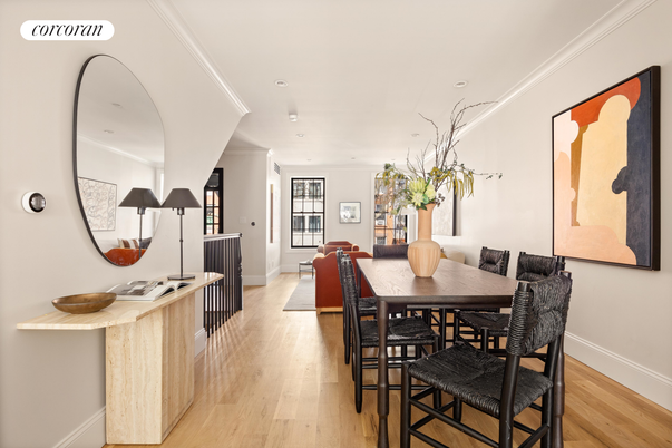 Dining room, Interior, Recessed Lighting, Wood Texture Flooring
