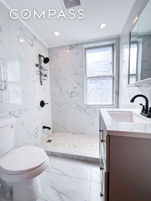 Bathroom, Glass Shower, Interior, Marble, Marble Walls, Recessed Lighting