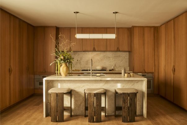 Interior, Kitchen, Pendant Lights, Wood Texture Flooring