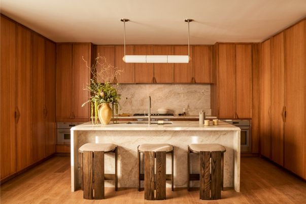 Interior, Kitchen, Pendant Lights, Wood Texture Flooring