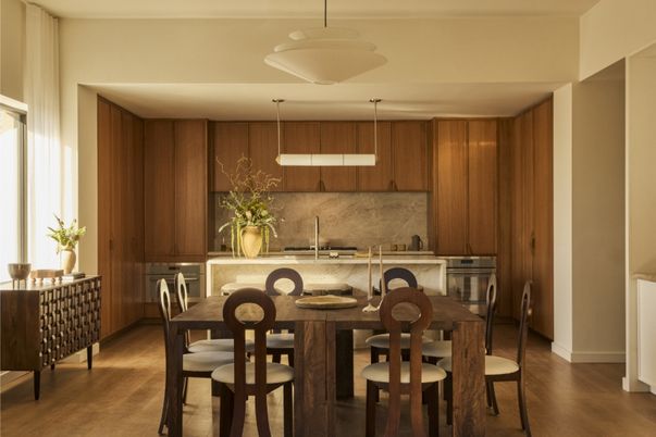 Dining room, Interior, Kitchen, Pendant Lights, Wood Texture Flooring