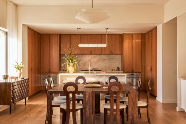 Dining room, Interior, Kitchen, Pendant Lights, Wood Texture Flooring