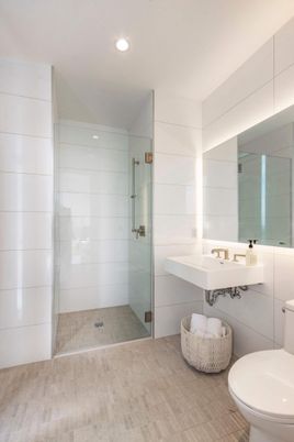 Bathroom, Glass Shower, Interior, Recessed Lighting