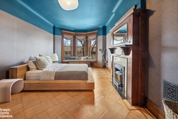 Bedroom, Fireplace, Interior, Wood Texture Flooring