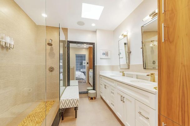 Bathroom, Dual Sink Vanities, Glass Shower, Interior, Recessed Lighting