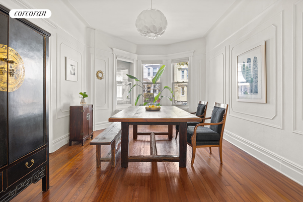 Dining room, Interior, Pendant Lights, Wood Texture Flooring