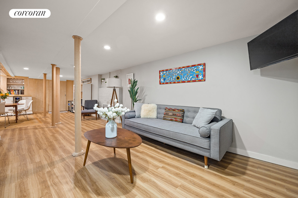 Dining room, Interior, Kitchen, Living room, Recessed Lighting, Wood Texture Flooring