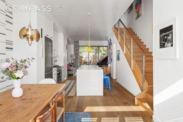 Dining room, Interior, Kitchen, Pendant Lights, Recessed Lighting, Wood Texture Flooring