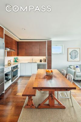 Dining room, Interior, Kitchen, Recessed Lighting, Stainless Steel Appliances, Wood Texture Flooring