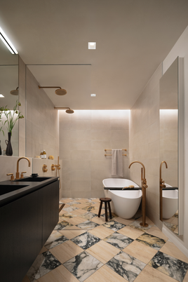 Bathroom, Dual Sink Vanities, Free Standing Baths, Interior, Recessed Lighting