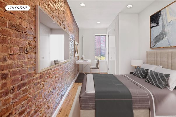 Bedroom, Interior, Recessed Lighting, Stone Walls