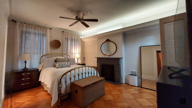 Bedroom, Fireplace, Interior, Wood Texture Flooring