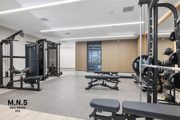 Fitness Equipment, Gym, Interior, Recessed Lighting, Wood Texture Flooring