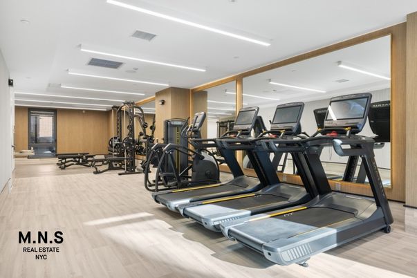 Fitness Equipment, Gym, Interior, Recessed Lighting, Wood Texture Flooring