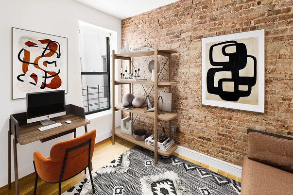 Home Office, Interior, Stone Walls, Wood Texture Flooring