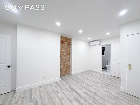Bathroom, Empty room, Interior, Recessed Lighting, Wood Texture Flooring
