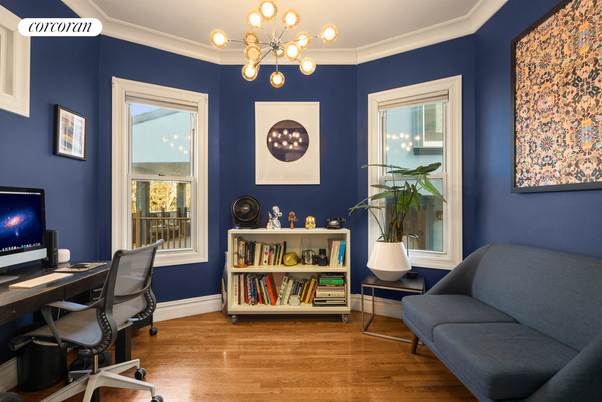 Home Office, Interior, Pendant Lights, Wood Texture Flooring
