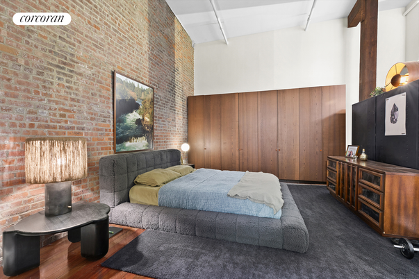 Bedroom, Interior, Stone Walls, Wood Texture Flooring