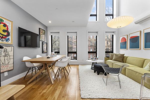 Dining room, Fireplace, Interior, Living room, Recessed Lighting, Wood Texture Flooring