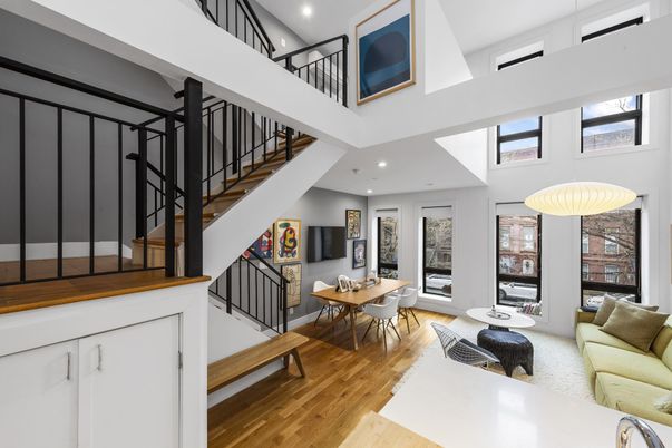 Dining room, Interior, Living room, Pendant Lights, Recessed Lighting, Wood Texture Flooring